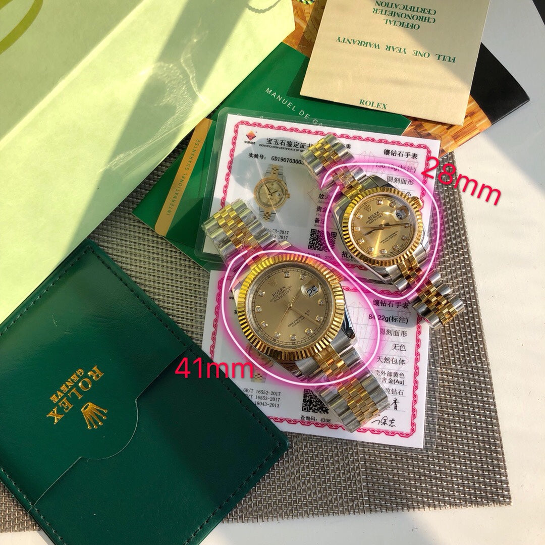 Rolex Datejust Two-Tone Gold & Steel Diamond Dial Couple Watch Set 41mm & 28mm (Custom)
