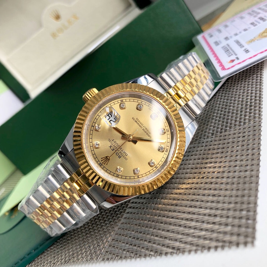 Rolex Datejust Two-Tone Gold & Steel Diamond Dial Couple Watch Set 41mm & 28mm (Custom)