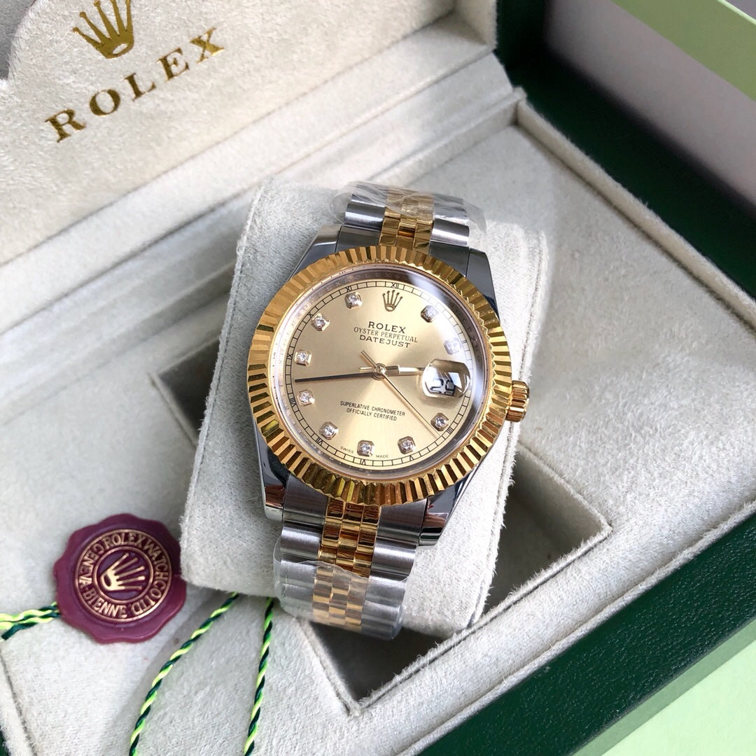 Rolex Datejust Two-Tone Gold & Steel Diamond Dial Couple Watch Set 41mm & 28mm (Custom)