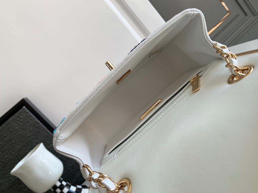 Chanel White Sequin Floral Chain Bag (Custom)