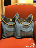 Chanel Blue & Black Denim Large CC Hobo Chain Tote Bag (Custom)