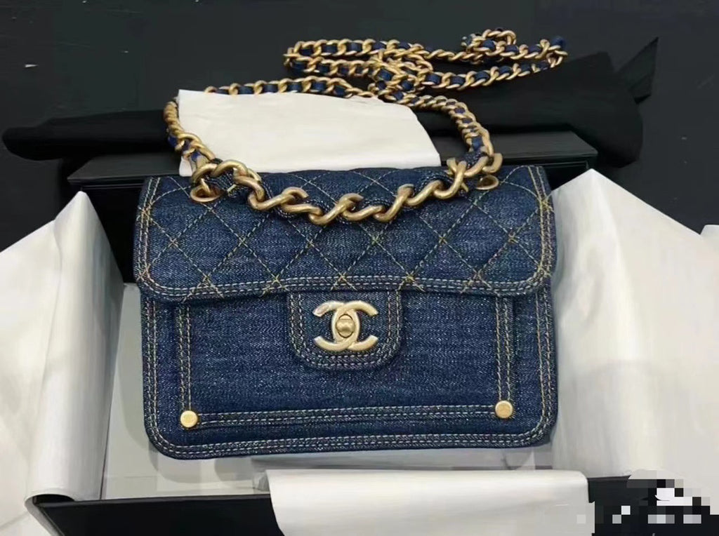 Chanel 23S Denim Classic Flap Blue Antique Gold Hardware