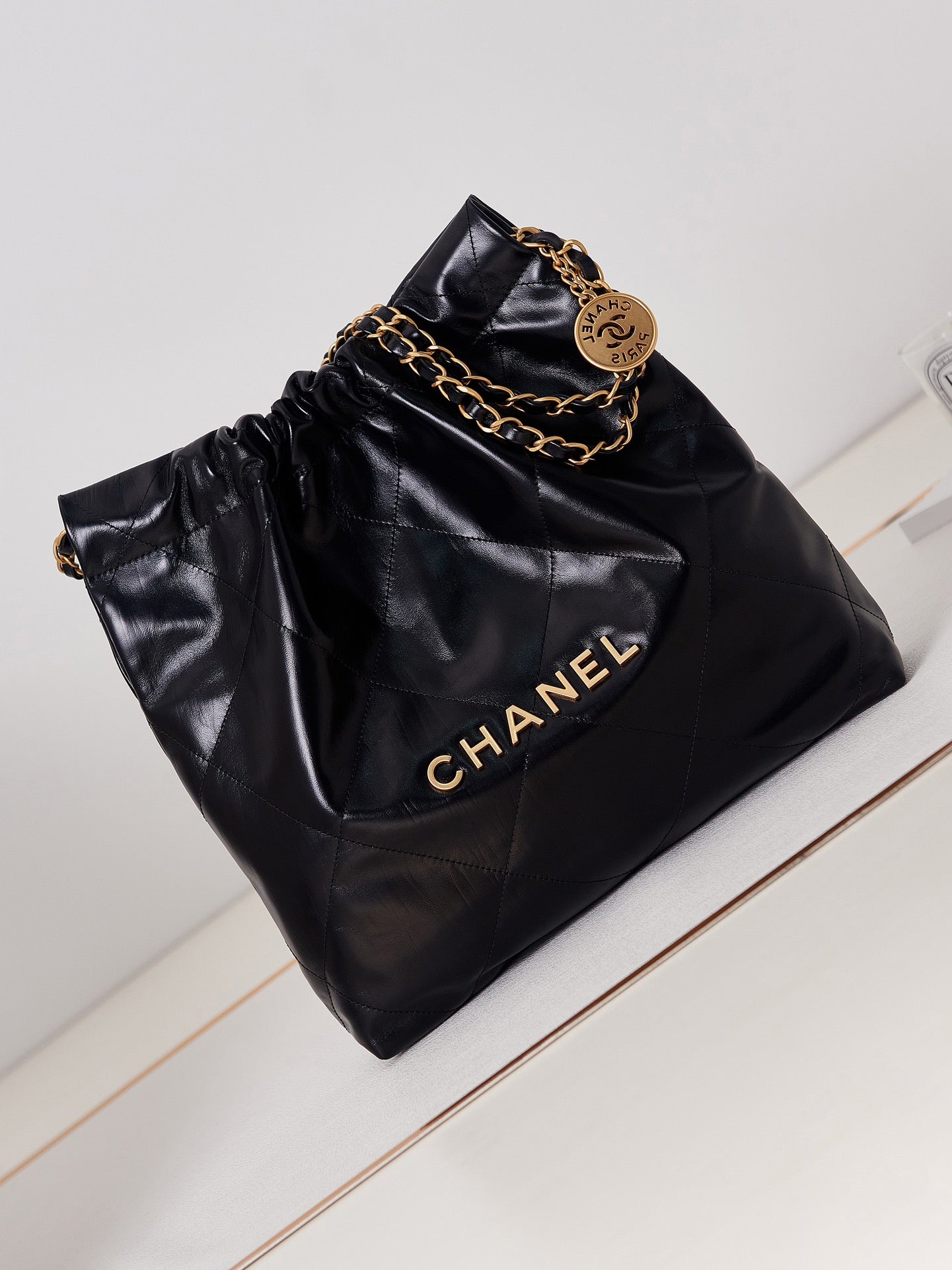 Chanel 22 Bag Black Calfskin Large Gold Hardware