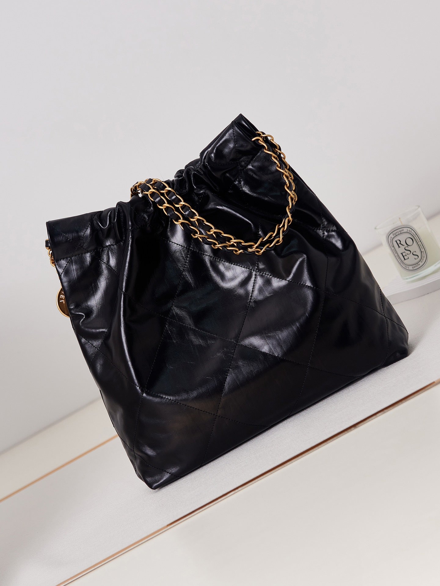 Chanel 22 Bag Black Calfskin Large Gold Hardware