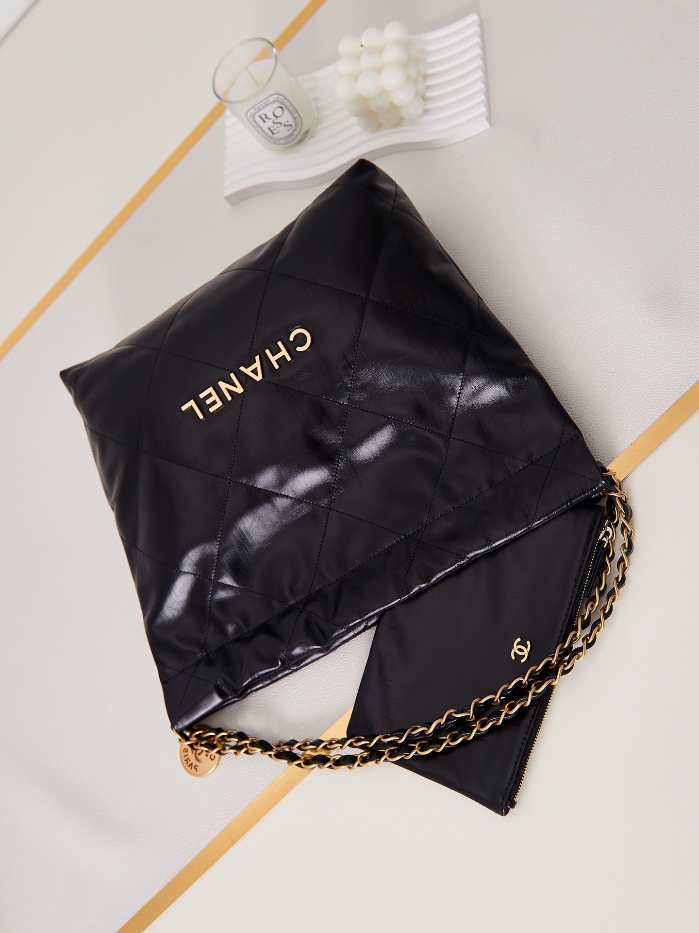 Chanel 22 Bag Black Calfskin Large Gold Hardware