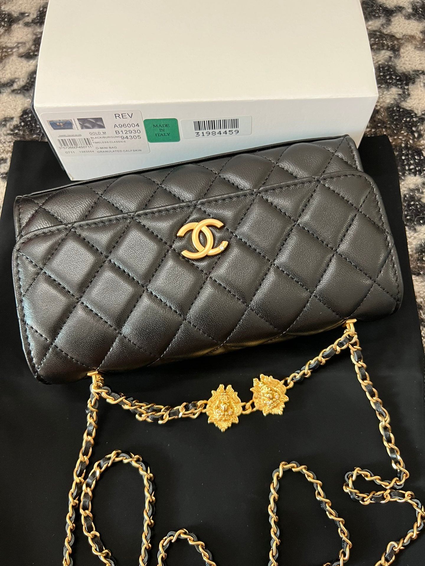 Chanel Black Quilted Lambskin Dual Lion Head Gold Chain Flap Bag (Custom)