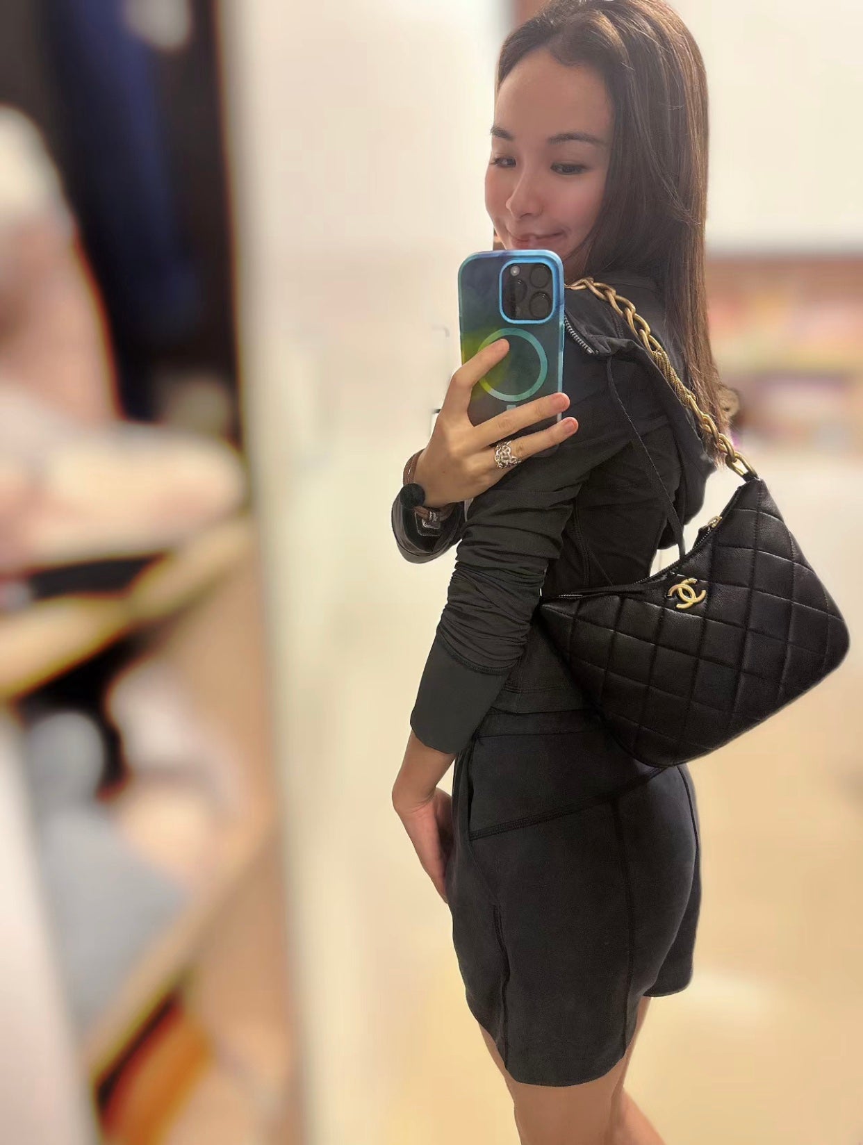 Chanel Black Quilted Lambskin Large CC Gold Chain Hobo Bag (Custom)