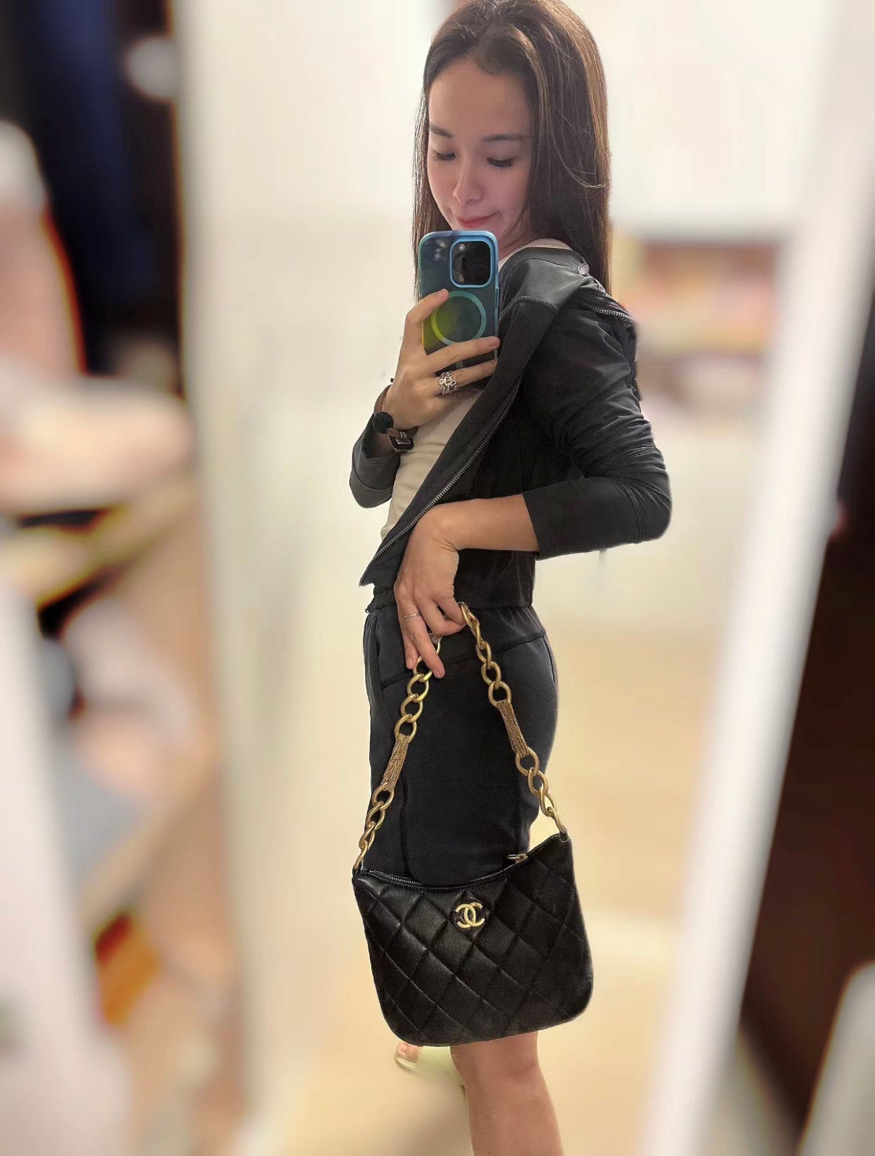 Chanel Black Quilted Lambskin Large CC Gold Chain Hobo Bag (Custom)
