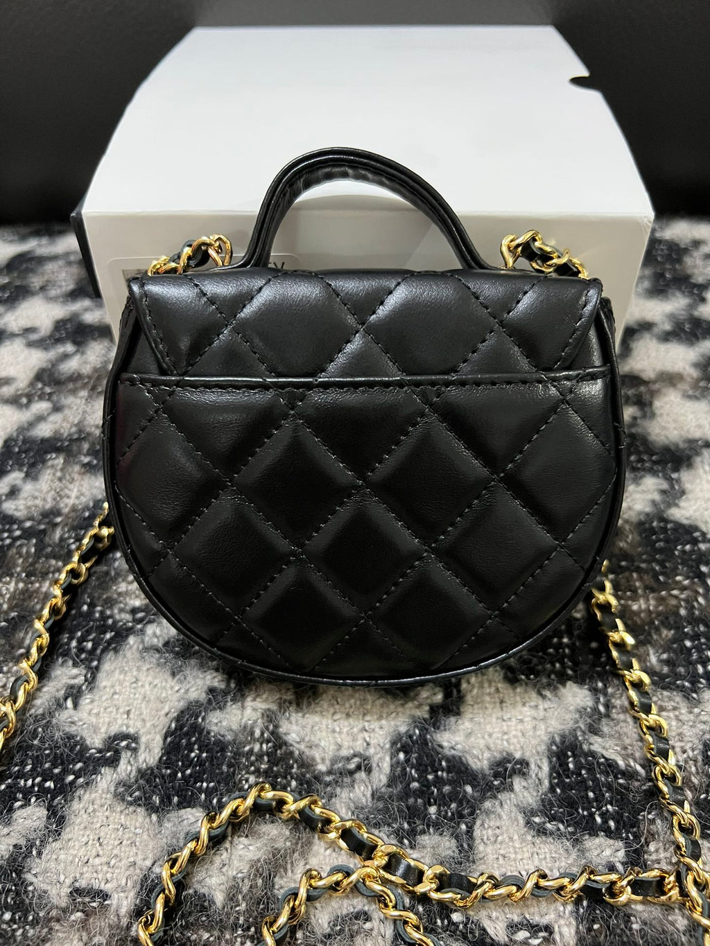 Chanel Black Quilted Calfskin Round Mini Top Handle Chain Bag (Custom)
