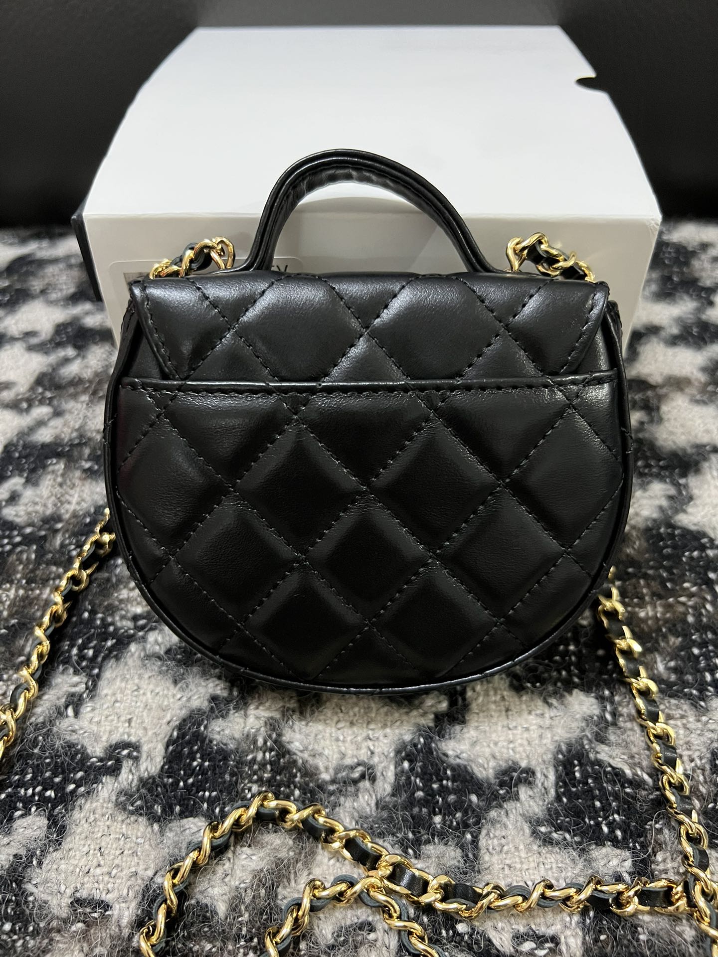 Chanel Black Quilted Calfskin Round Mini Top Handle Chain Bag (Custom)