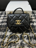 Chanel Black Quilted Calfskin Round Mini Top Handle Chain Bag (Custom)