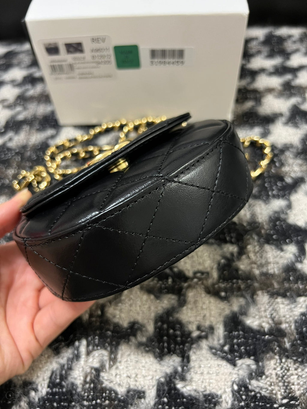 Chanel Black Quilted Calfskin Round Mini Top Handle Chain Bag (Custom)