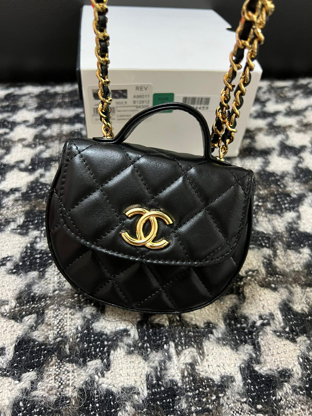 Chanel Black Quilted Calfskin Round Mini Top Handle Chain Bag (Custom)