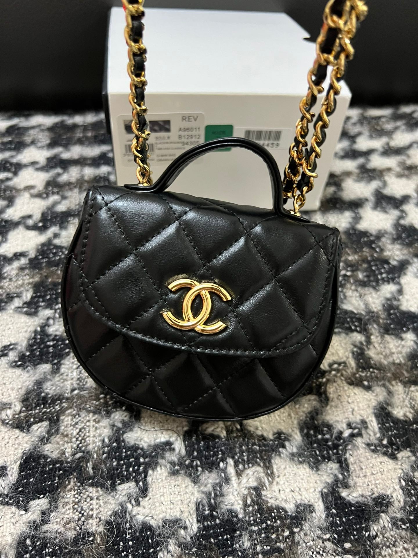 Chanel Black Quilted Calfskin Round Mini Top Handle Chain Bag (Custom)
