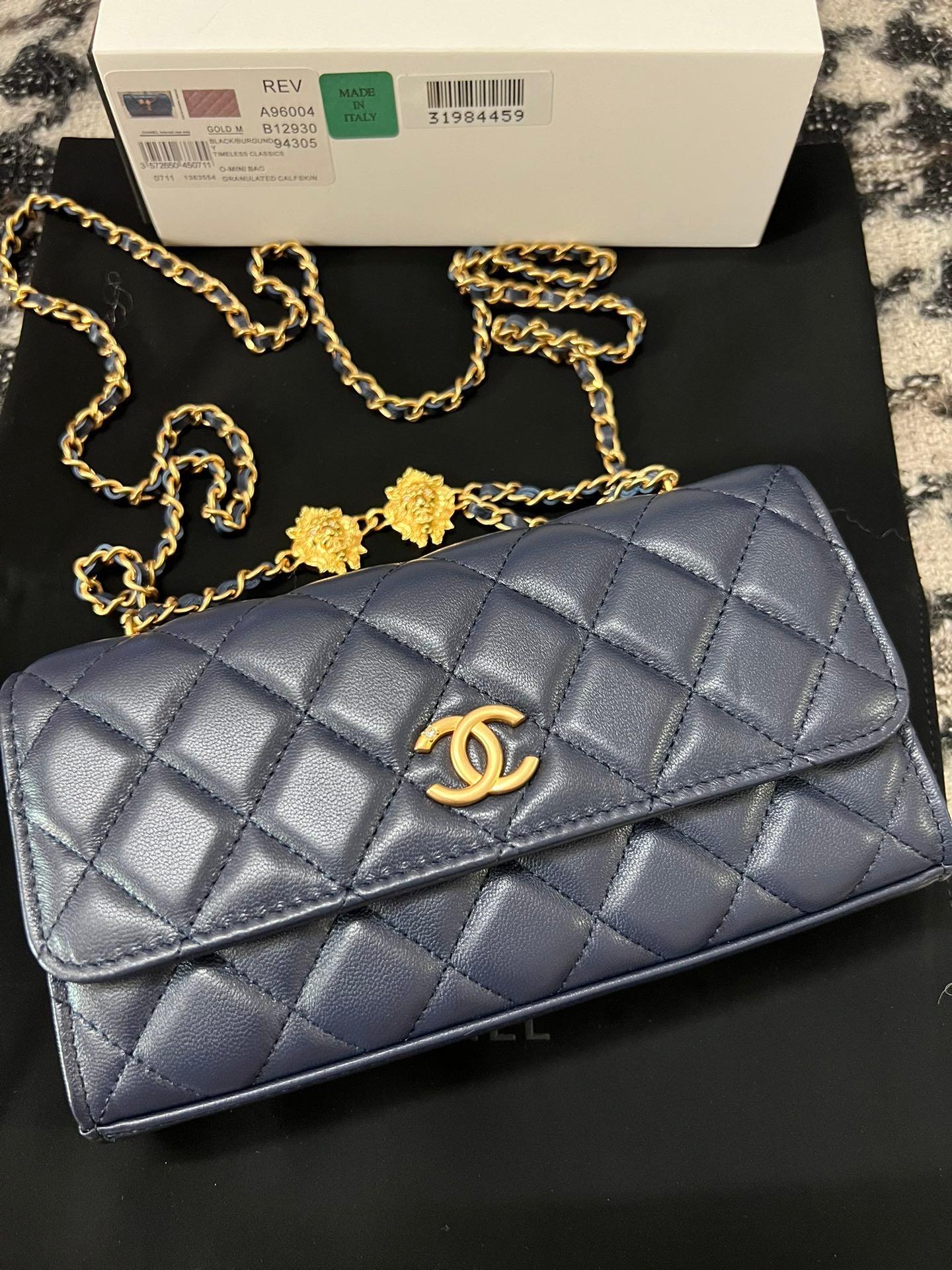 Chanel Navy Blue Quilted Lambskin Lion Head Chain Bag (Custom)