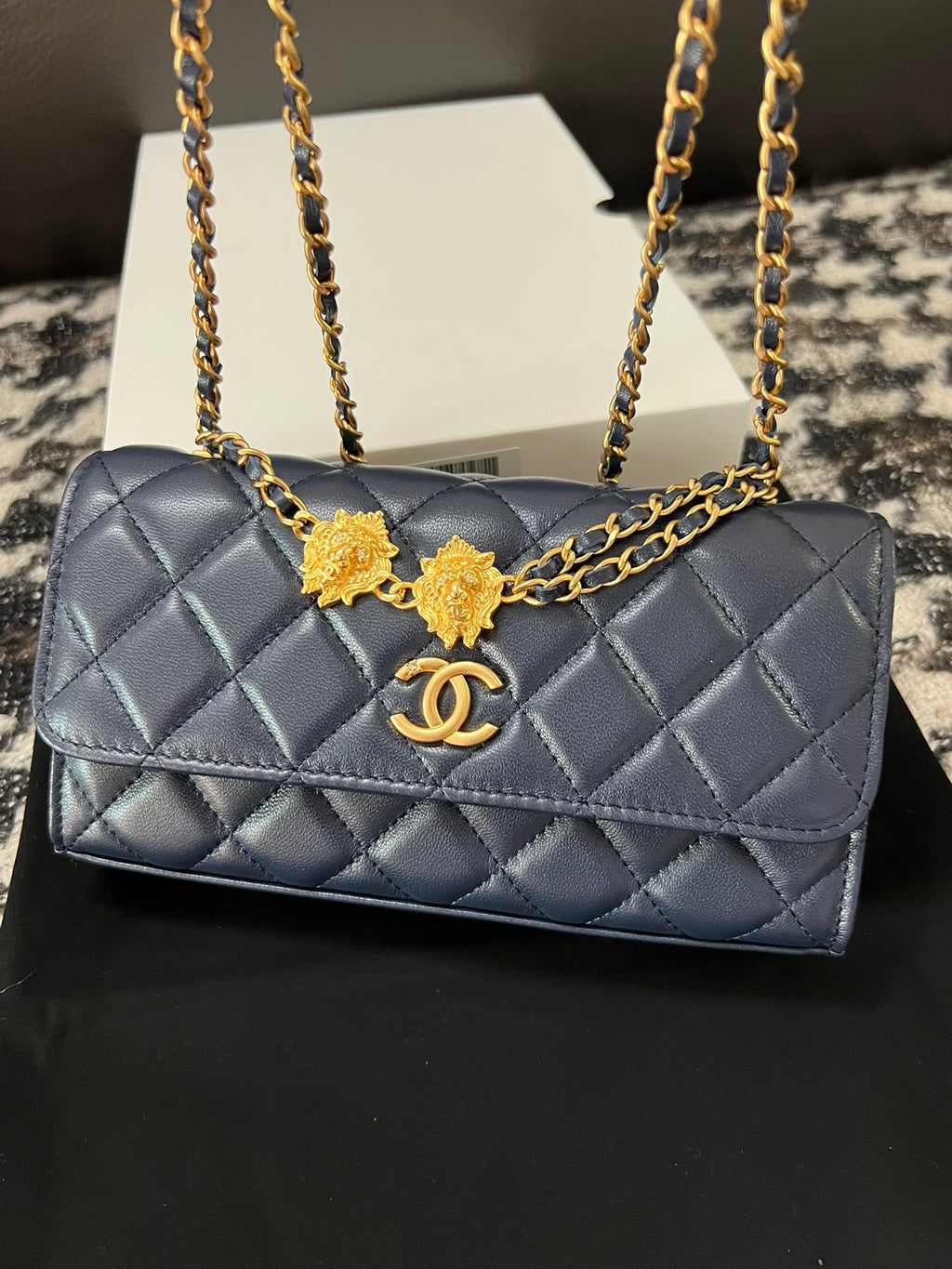 Chanel Navy Blue Quilted Lambskin Lion Head Chain Bag (Custom)