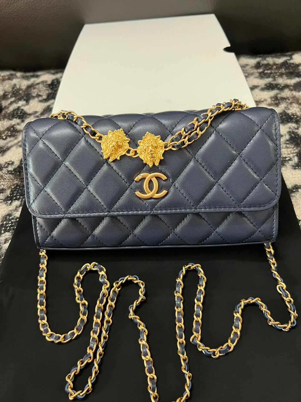 Chanel Navy Blue Quilted Lambskin Lion Head Chain Bag (Custom)