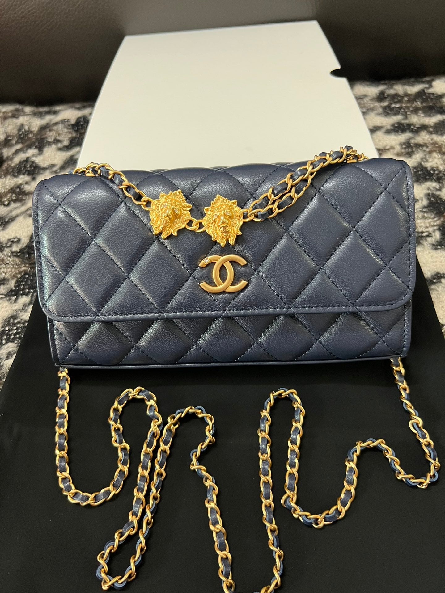 Chanel Navy Blue Quilted Lambskin Lion Head Chain Bag (Custom)