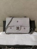 Chanel Classic Flap Crystal Embellished Silver Grey Small Ruthenium Hardware