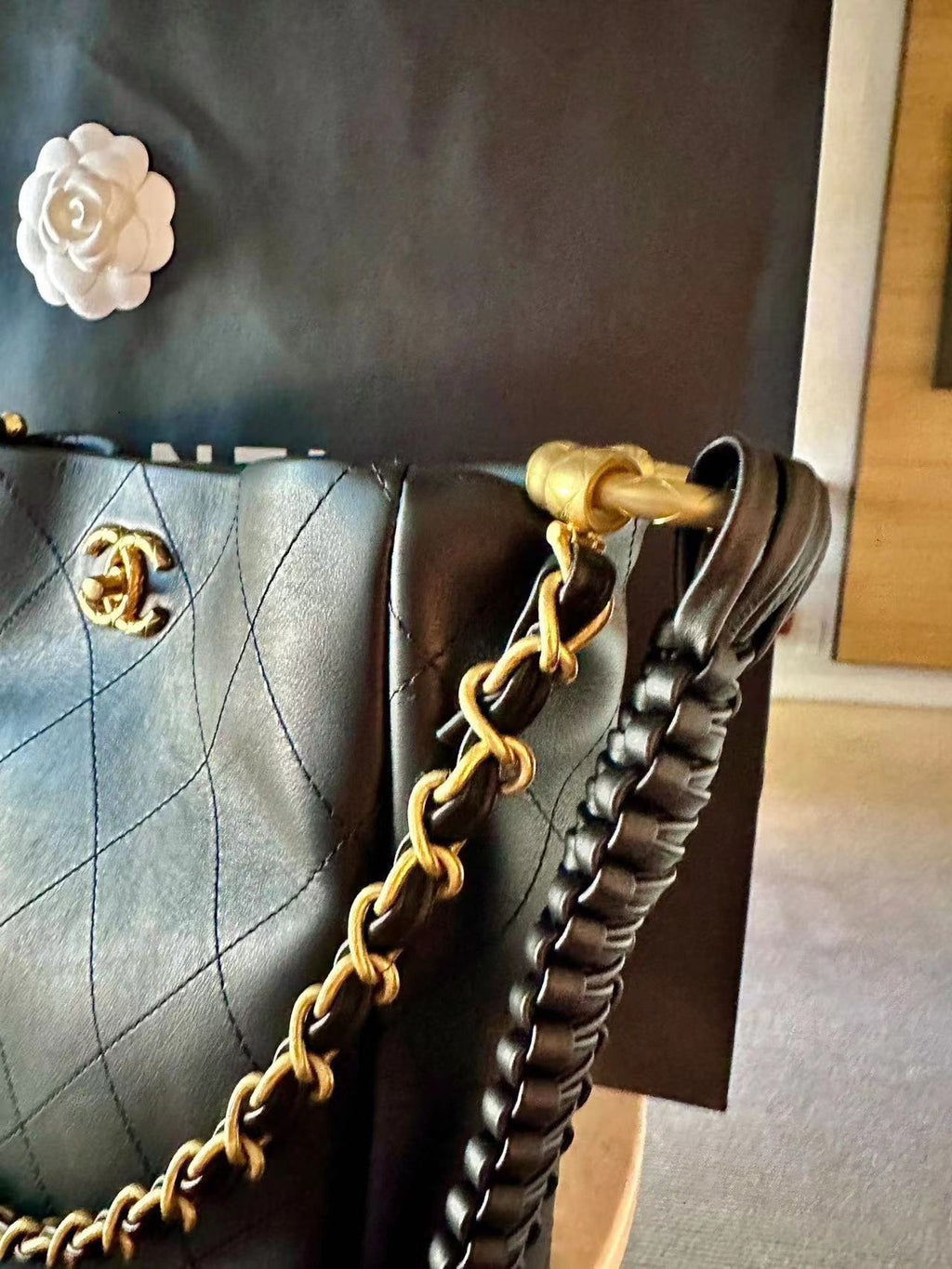 Chanel Hobo Bag Black Lambskin Medium Antique Gold Hardware