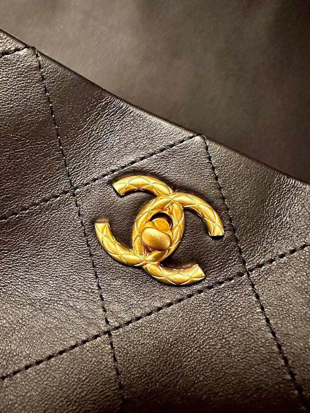 Chanel Hobo Bag Black Lambskin Medium Antique Gold Hardware