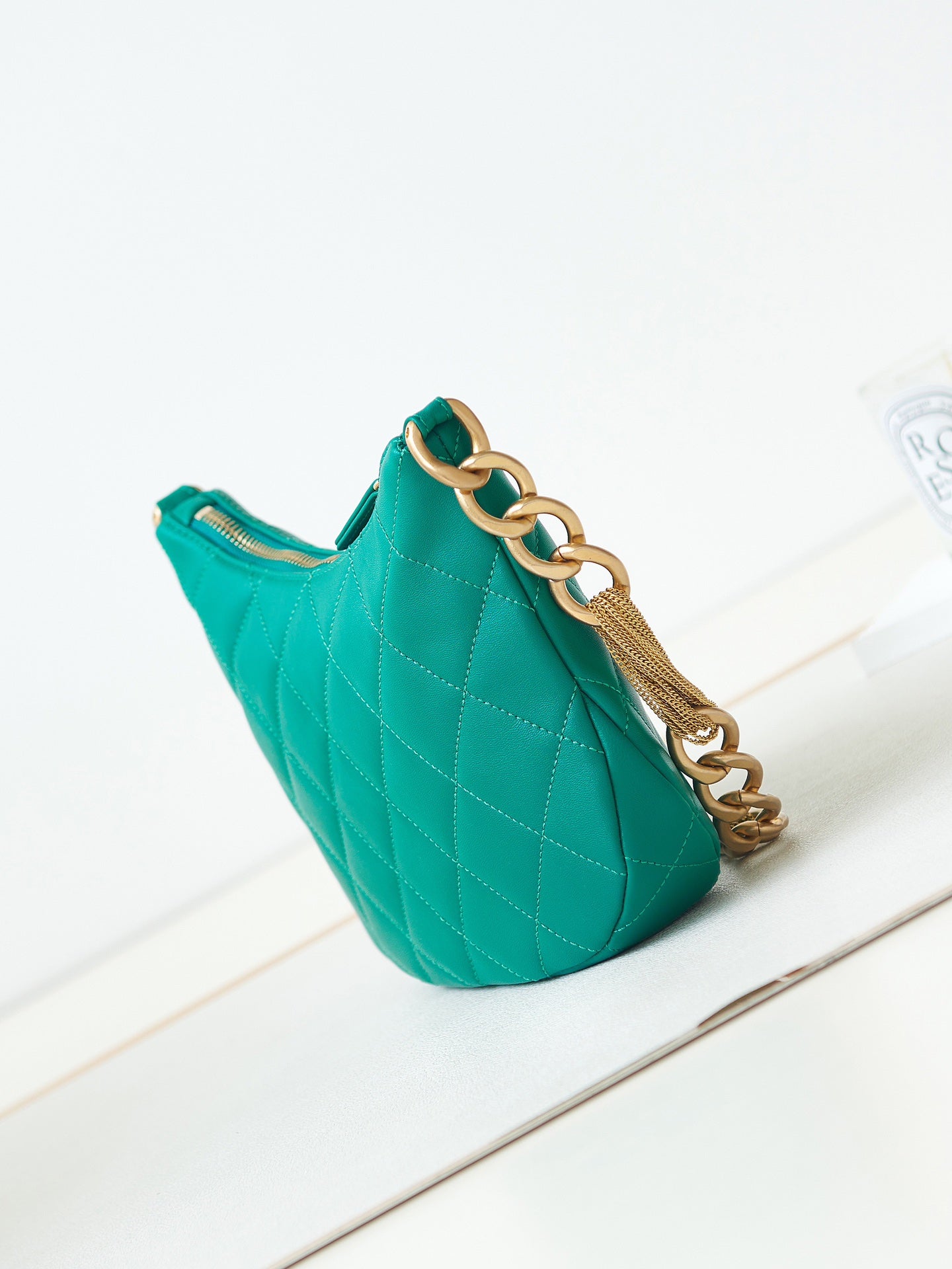 Chanel Hobo Bag Emerald Green Lambskin Mini Antique Gold Hardware