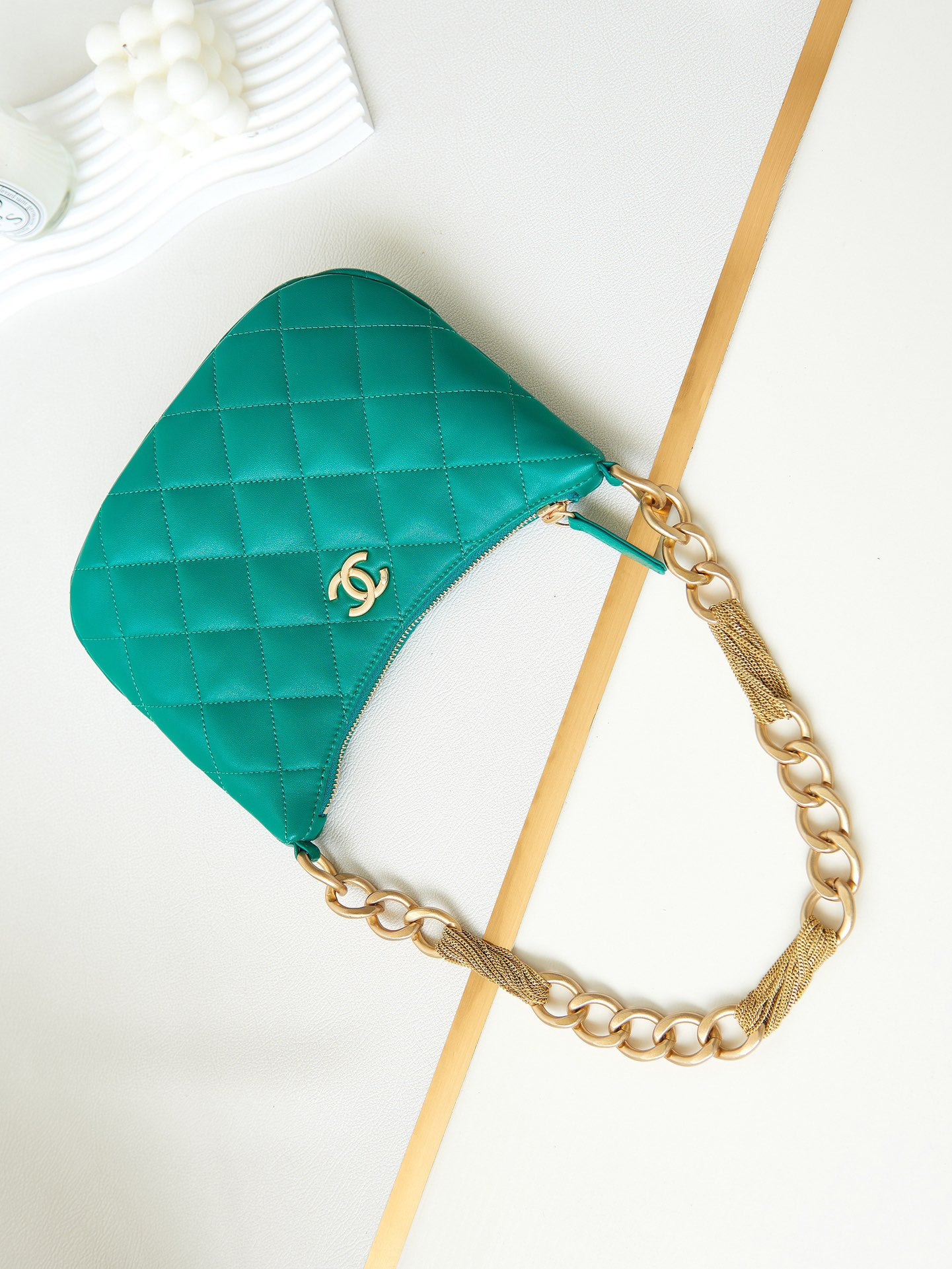 Chanel Hobo Bag Emerald Green Lambskin Mini Antique Gold Hardware