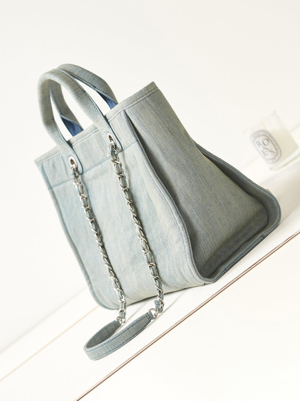 Chanel Deauville Tote Denim Blue Large with Matching Pouch Silver Hardware