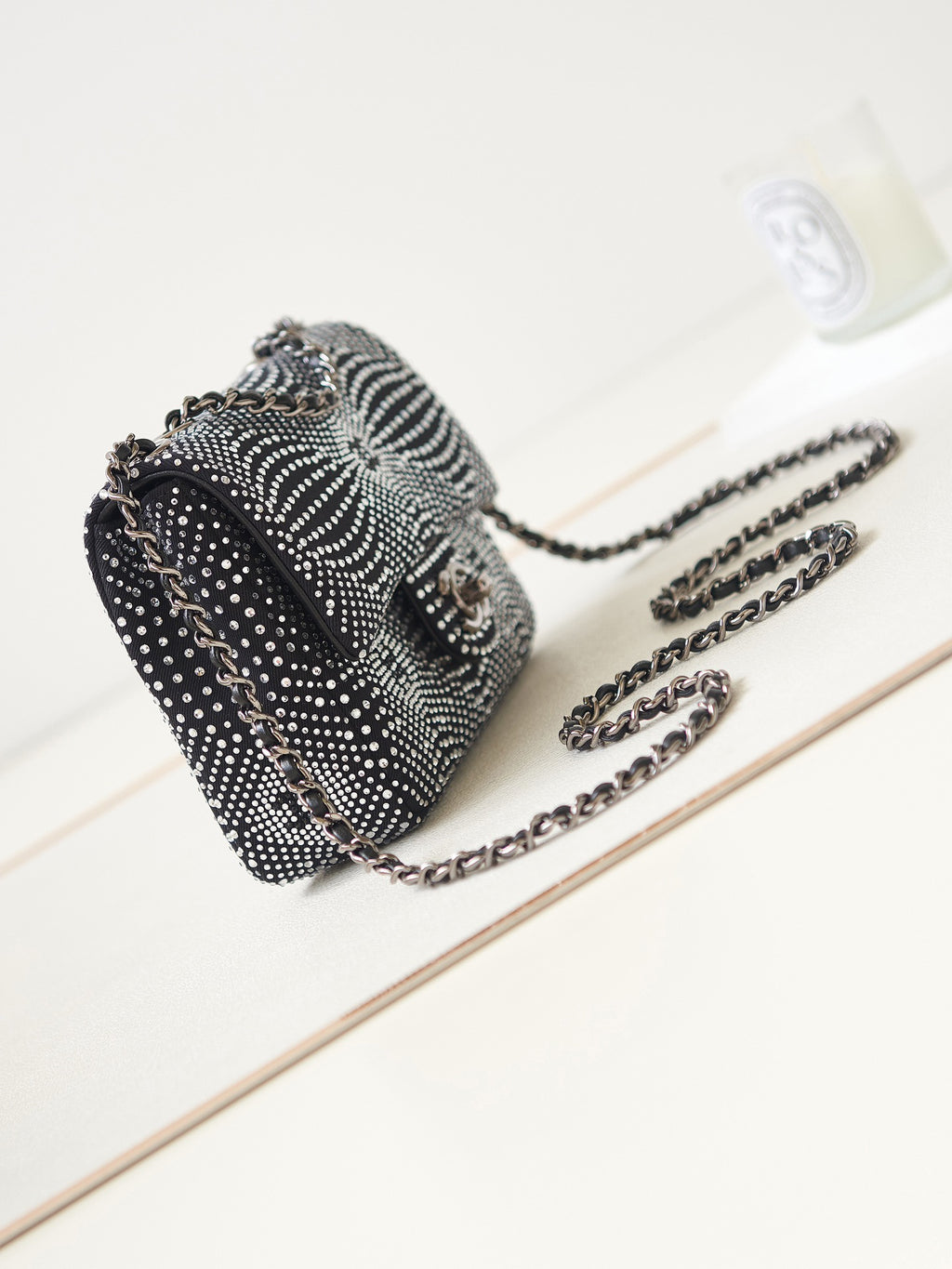 Chanel Classic Flap Crystal Embellished Black Mini Ruthenium Hardware