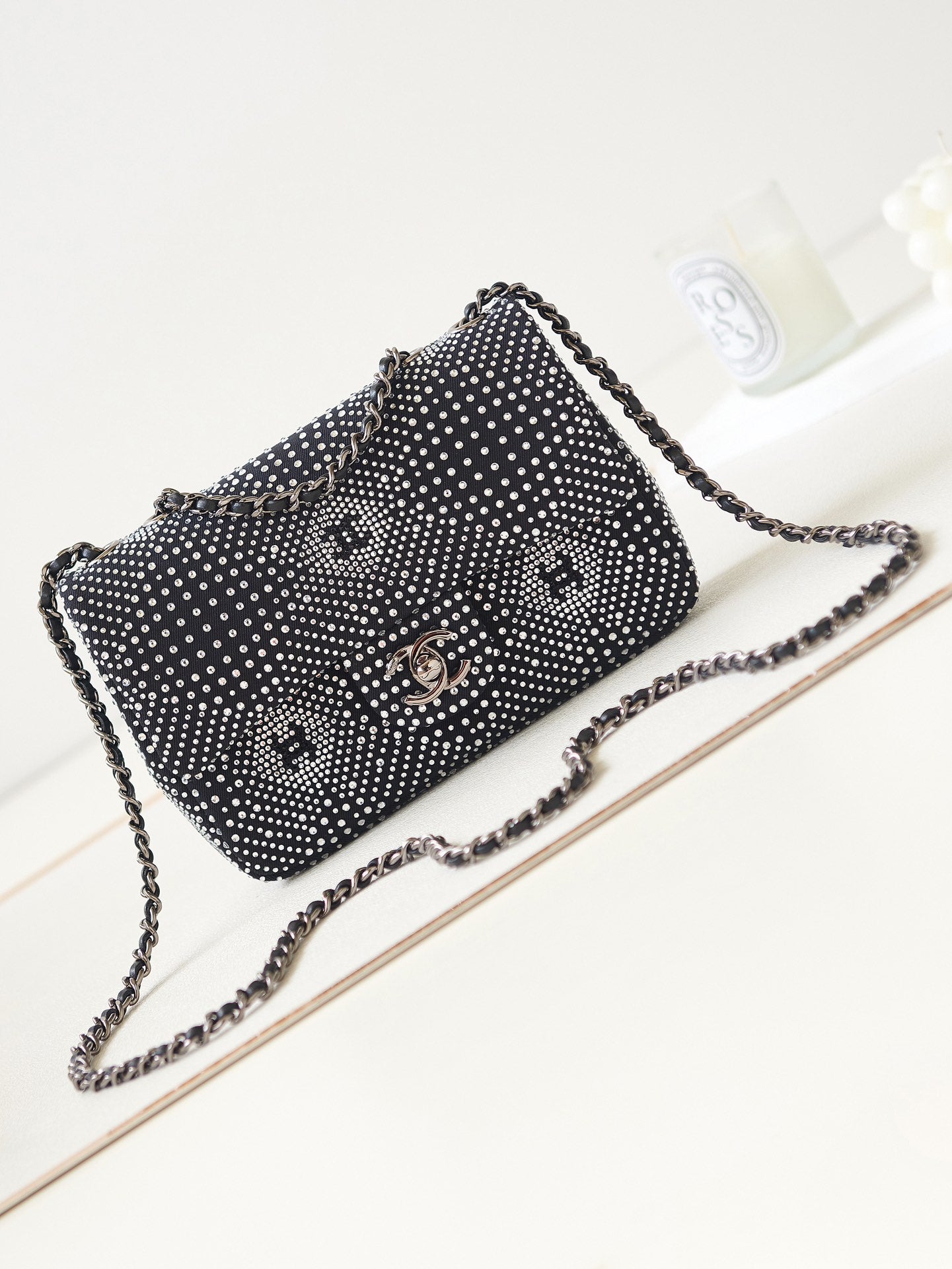 Chanel Classic Flap Crystal Embellished Black Mini Ruthenium Hardware