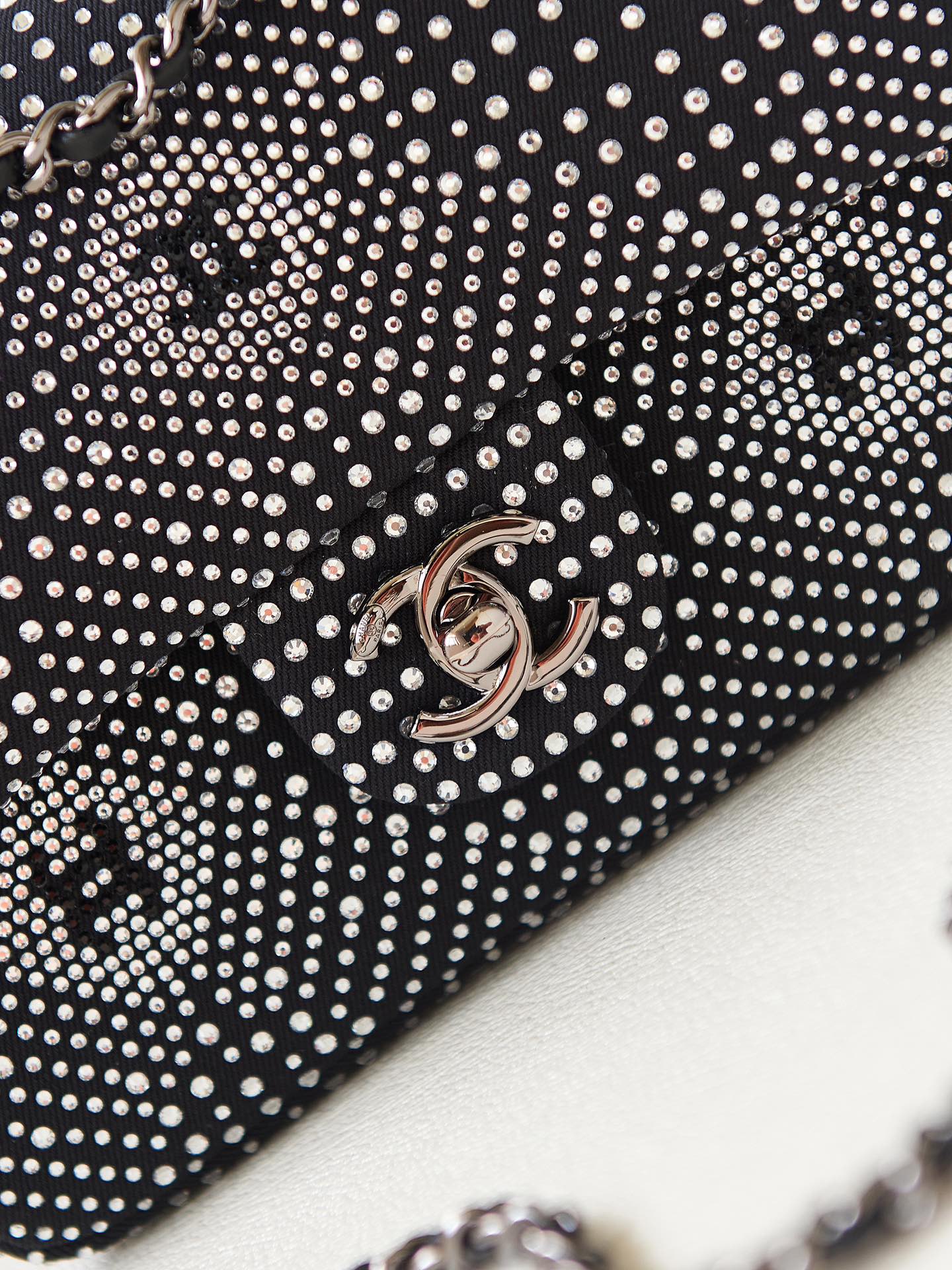 Chanel Classic Flap Crystal Embellished Black Mini Ruthenium Hardware