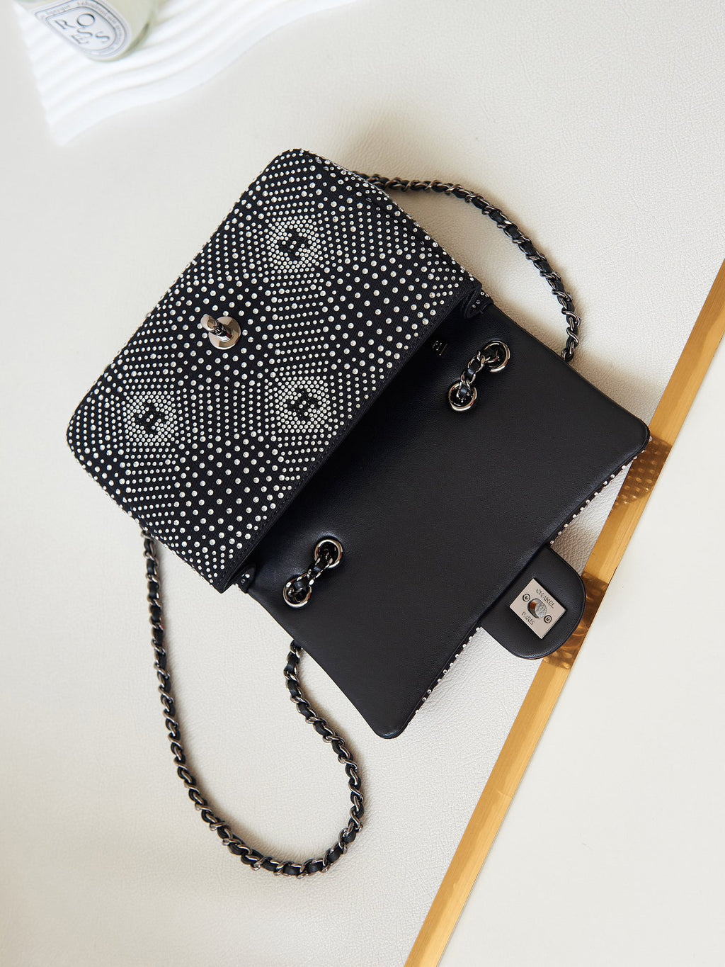 Chanel Classic Flap Crystal Embellished Black Mini Ruthenium Hardware