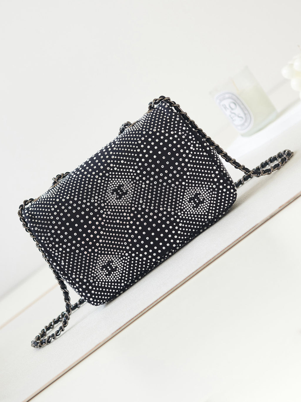 Chanel Classic Flap Crystal Embellished Black Mini Ruthenium Hardware