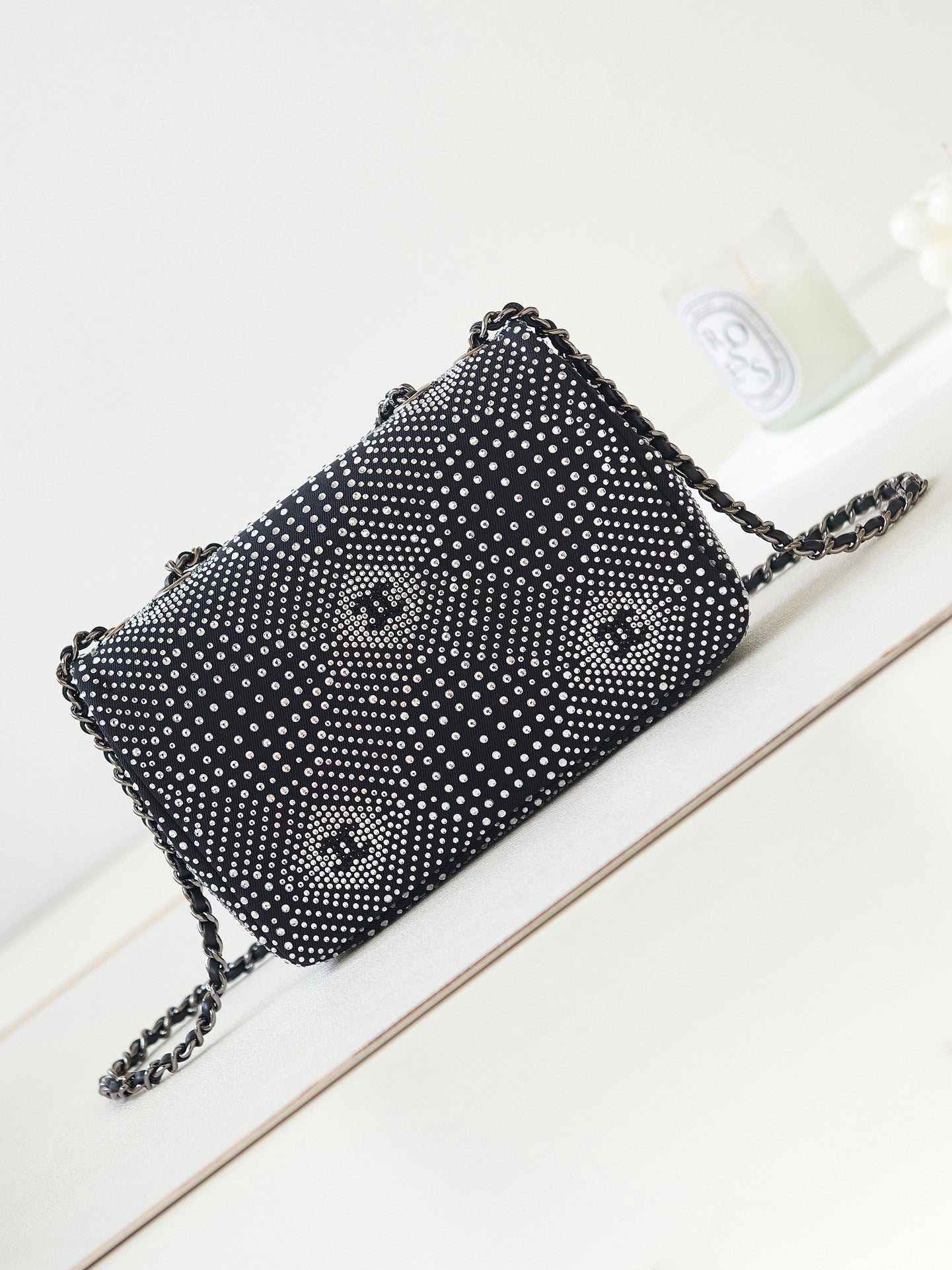 Chanel Classic Flap Crystal Embellished Black Mini Ruthenium Hardware