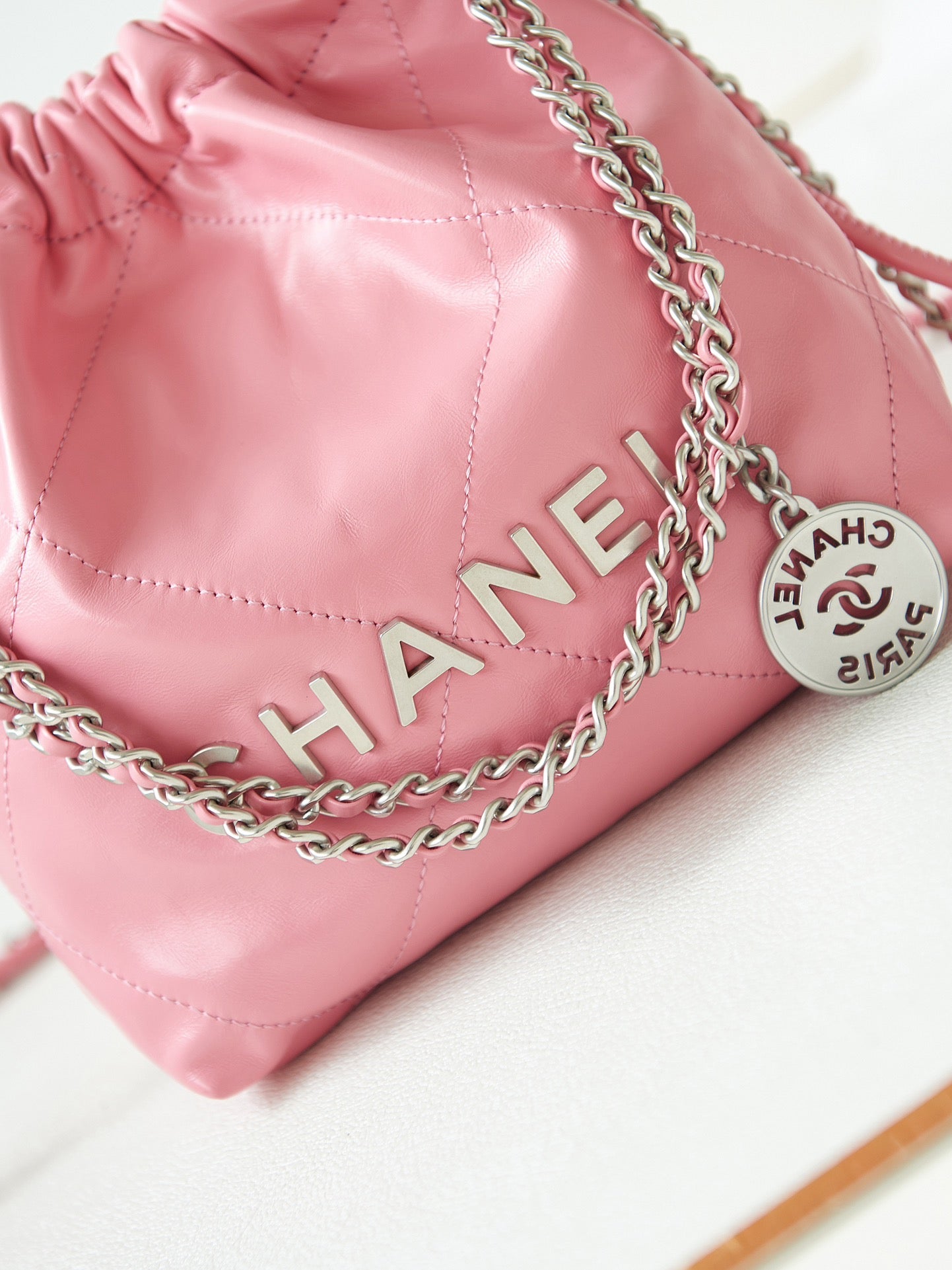 Chanel 22 Bag Pink Calfskin Mini Silver Hardware