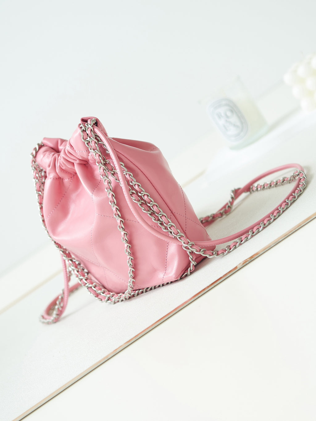 Chanel 22 Bag Pink Calfskin Mini Silver Hardware