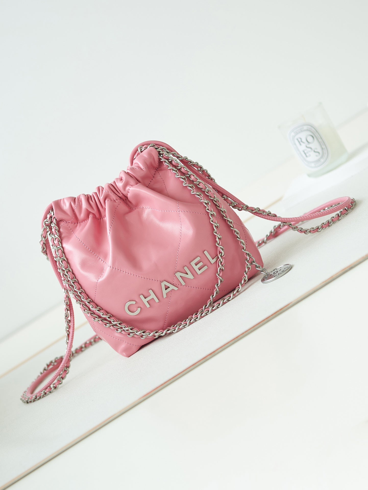 Chanel 22 Bag Pink Calfskin Mini Silver Hardware