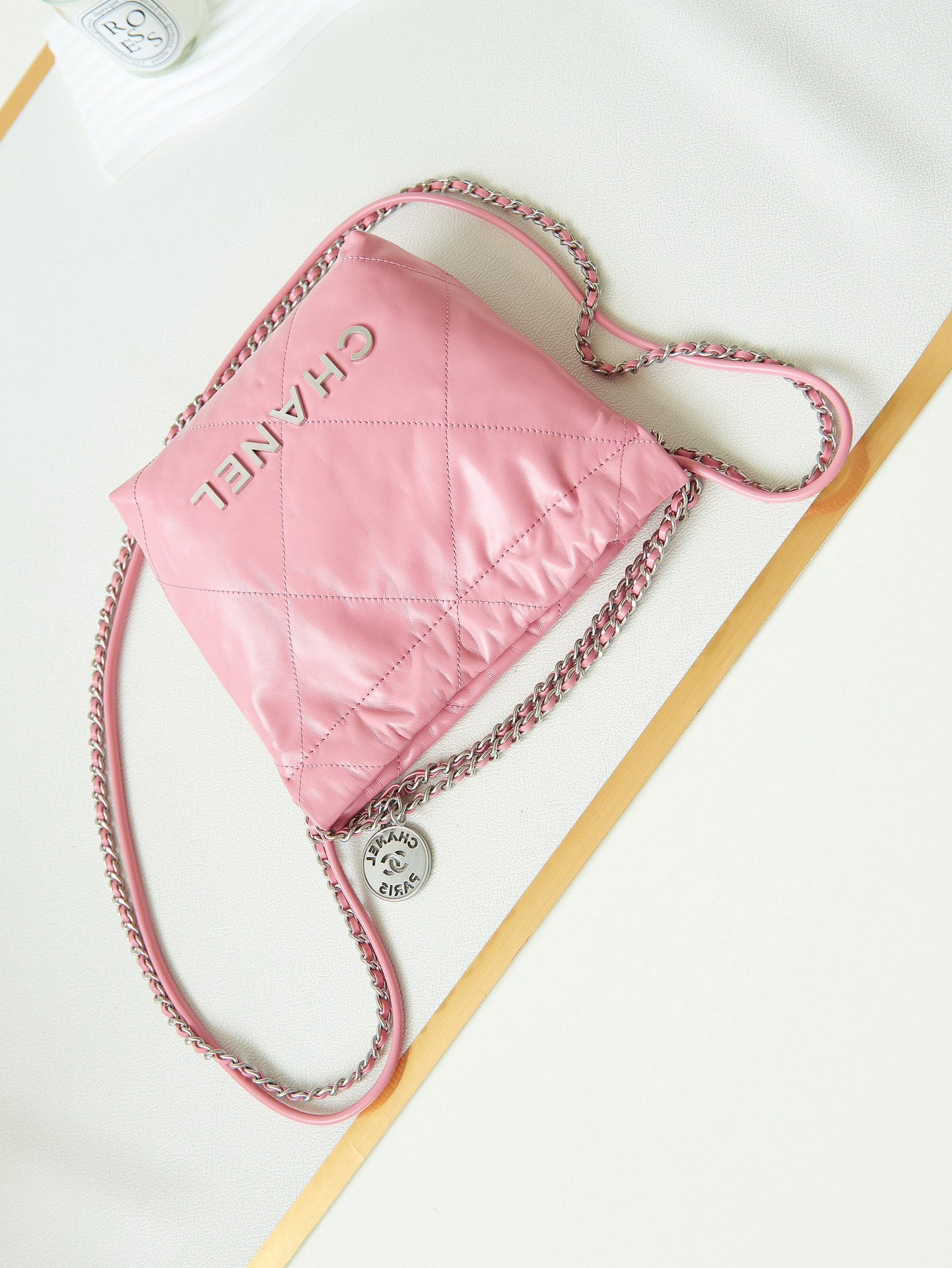 Chanel 22 Bag Pink Calfskin Mini Silver Hardware