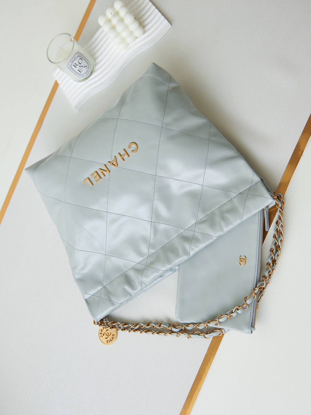 Chanel 22 Bag Mint Green Calfskin Large Gold Hardware
