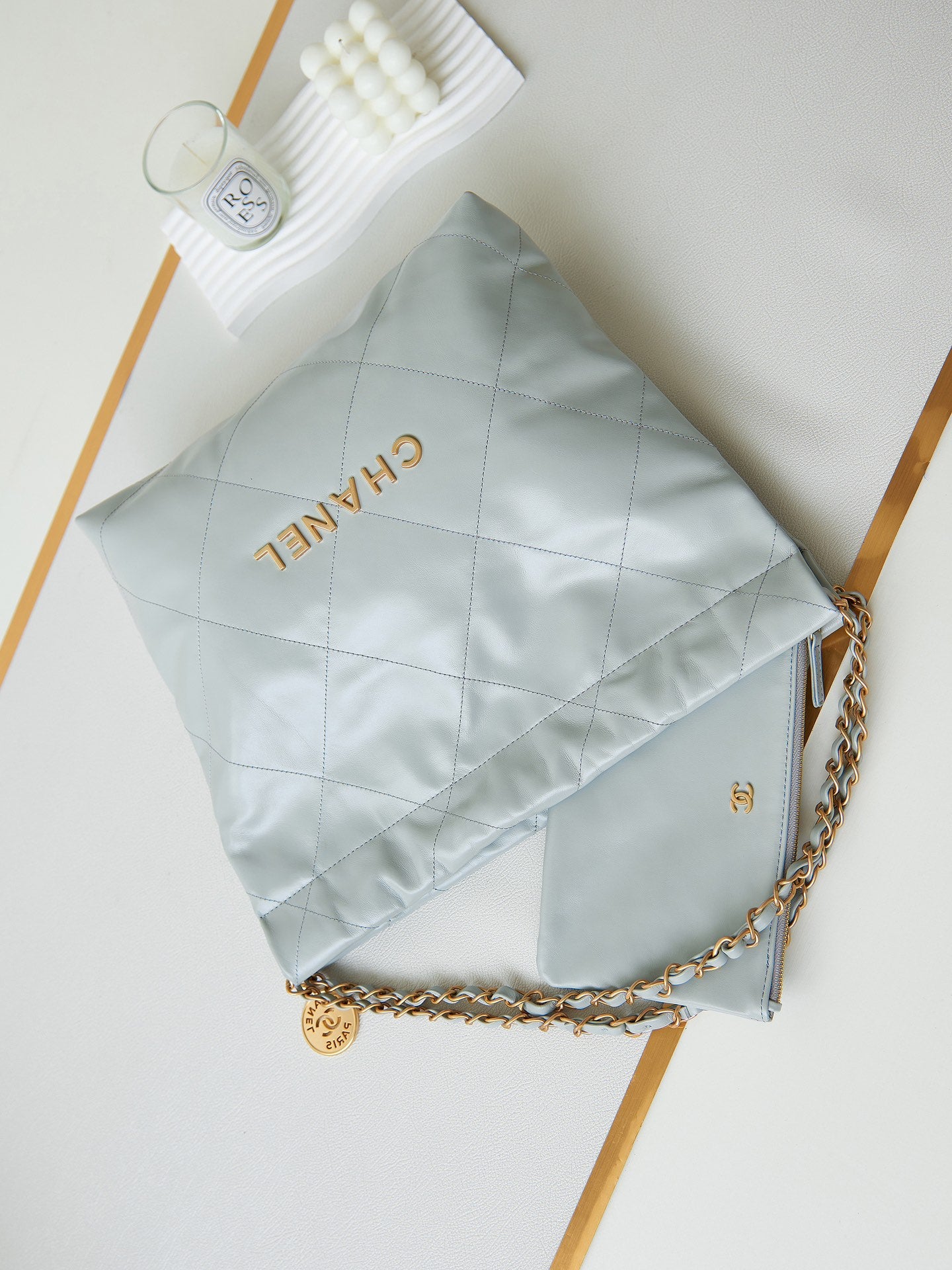 Chanel 22 Bag Mint Green Calfskin Large Gold Hardware