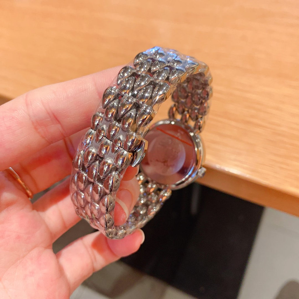 Omega De Ville Prestige Co-Axial Chronometer Silver Mother-of-Pearl Dial Diamond Bezel Diamond Markers Blue Cabochon Crown Panther Bracelet Ladies Watch (Custom)