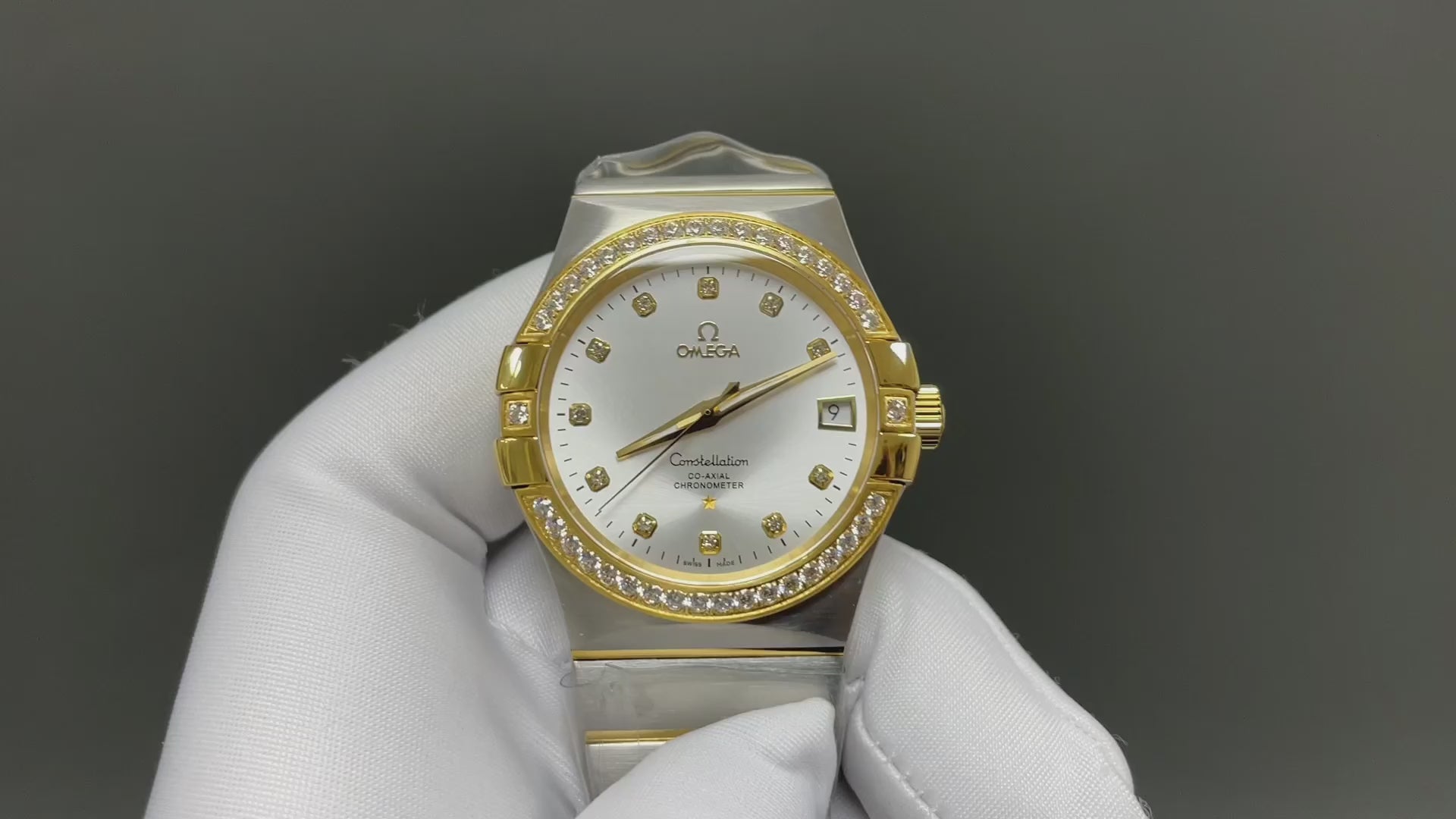 Omega Constellation Co-Axial Chronometer Silver Dial Diamond Bezel & Markers Yellow Gold Two-Tone Bracelet Watch (Custom)
