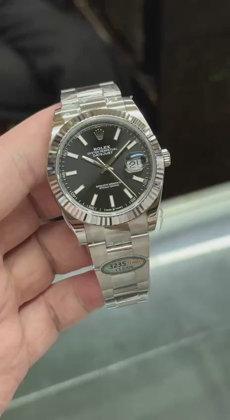 Rolex Datejust 41 Black Green Gradient Mint Dial Fluted Bezel Jubilee Bracelet Stainless Steel Watch (Custom)