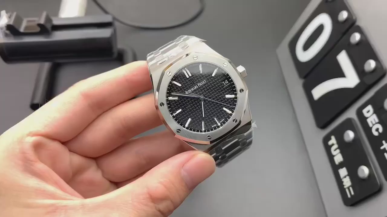 Audemars Piguet Royal Oak Black Petite Tapisserie Dial Stainless Steel Automatic Watch (Custom)