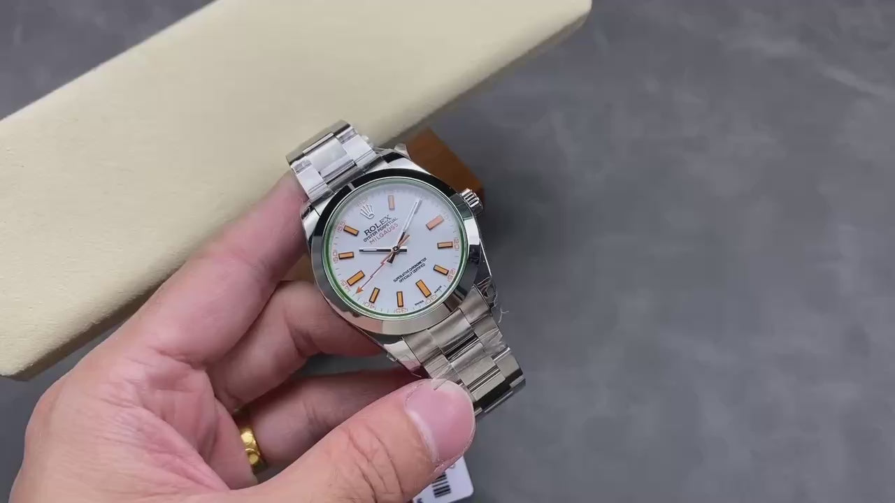 Rolex Milgauss White Dial Orange Markers Green Sapphire Crystal Oyster Bracelet Stainless Steel Watch (Custom)