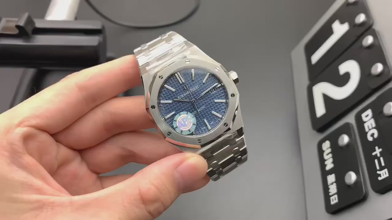 Audemars Piguet Royal Oak Blue Petite Tapisserie Dial Stainless Steel Automatic Watch (Custom)