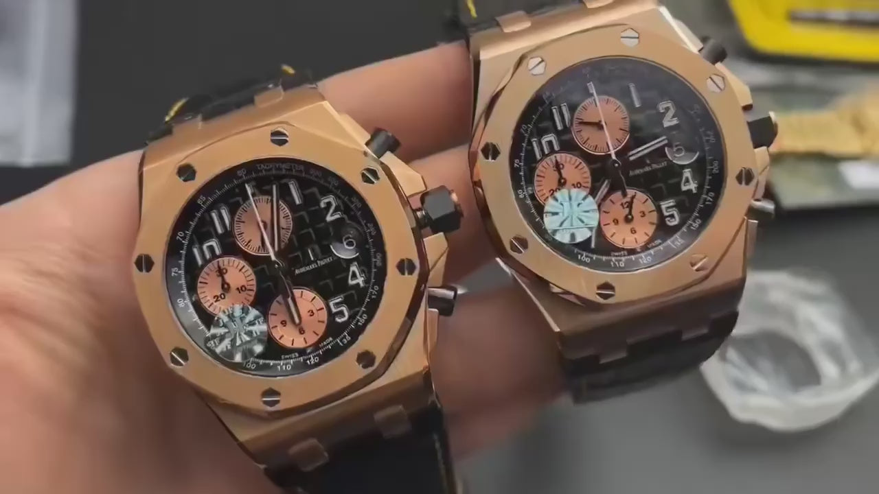 Audemars Piguet Royal Oak Offshore Rose Gold Black Carbon Dial Chronograph Watch (Custom)